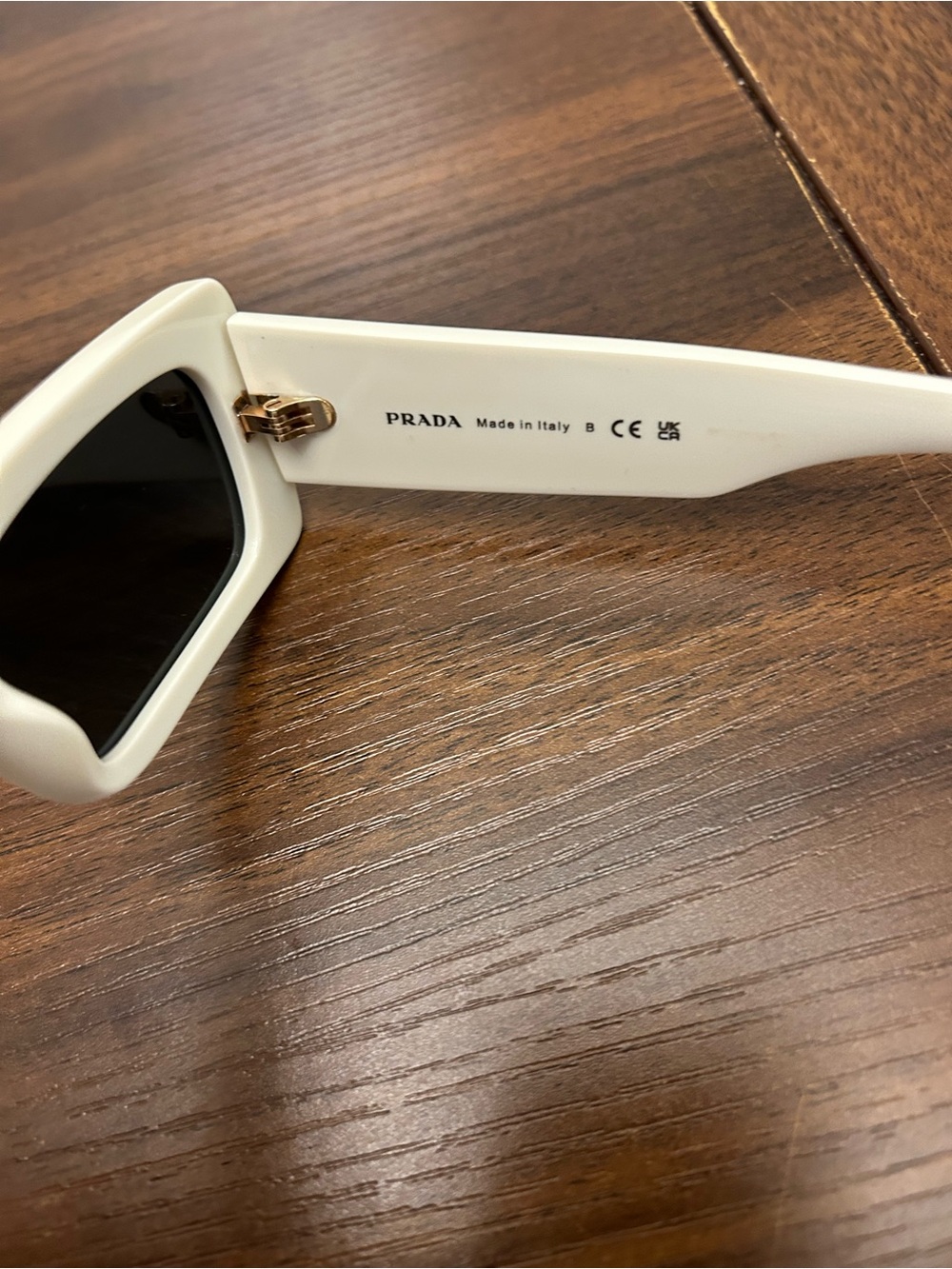 Prada White Rectangular Chunky Sunglasses with Black Lenses - Picture 5 of 7
